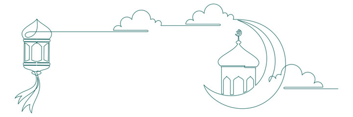 Ramadan Kareem one continuous line, mosque vector illustration 1