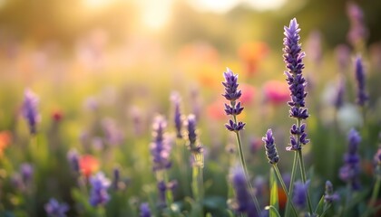 Obraz premium Soft focus on the beautiful purple lavender flowering field, blur natural flower background. Lavender flowers field, soft focus. Beautiful nature summer background. Beautiful purple lavender flower