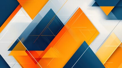 Vibrant and dynamic abstract geometric pattern with overlapping triangular shapes in blue orange and white