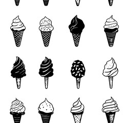 Collection of Ice cream continuous icon pattern, Ice cream vectorized artwork