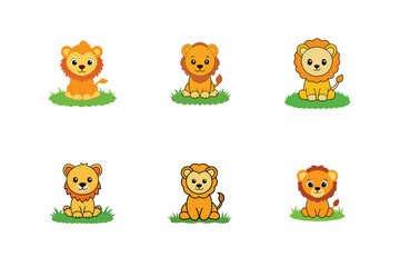 set of cartoon lions 