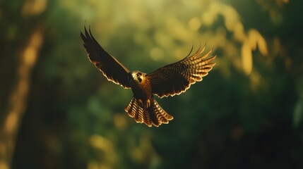 Fototapeta premium A Bird Flying in the Air With Its Wings Spread Wide - Generative AI