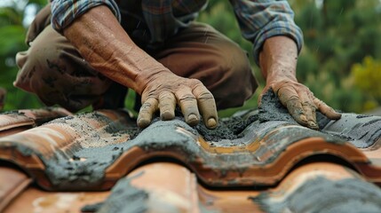 A roofing professional arranges the shingles on a slat of a roof