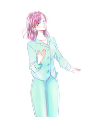 すっきりした雰囲気のパジャマの女性