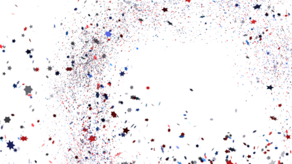Red white blue shiny confetti stars on white background, isolate, tricolor concept, independence and freedom day USA