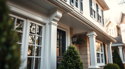 Residential Exterior: House Facade with Columns and Windows