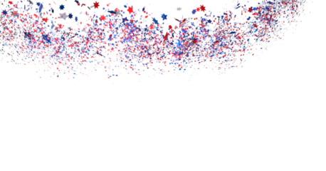 Festive background with confetti in the shape of stars in the color of the American flag. US independence day.
