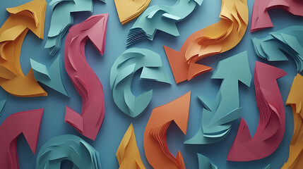 Naklejka premium Colorful Arrows Swirling, Abstract Background, Choice Concept, Business Decisions