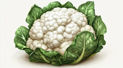 Fresh cauliflower head isolated on white background food high-quality image studio environment close-up perspective