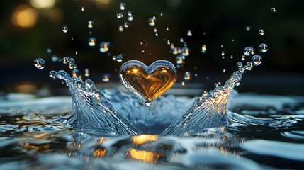 Water splash with heart shape nature photography outdoor close-up love symbolism