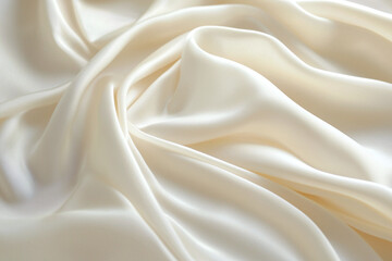 Obraz premium Soft cream colored satin fabric with smooth, flowing texture, ideal for elegant designs and luxurious garments. Perfect for fashion, upholstery, and decorative projects