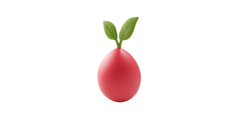 Red egg with green leaves isolated on transparent background