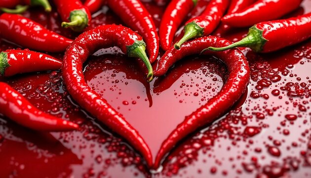 Heart-Shaped Red Chili Peppers: Spicy Love Stock Photo