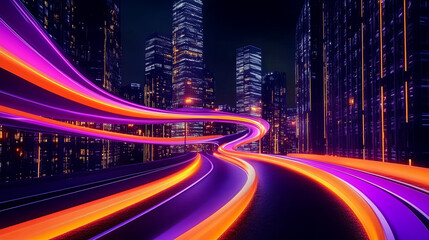 City street with a purple and orange line running through it