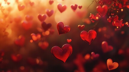 Obraz premium Red Hearts: A Romantic Sunset Glow