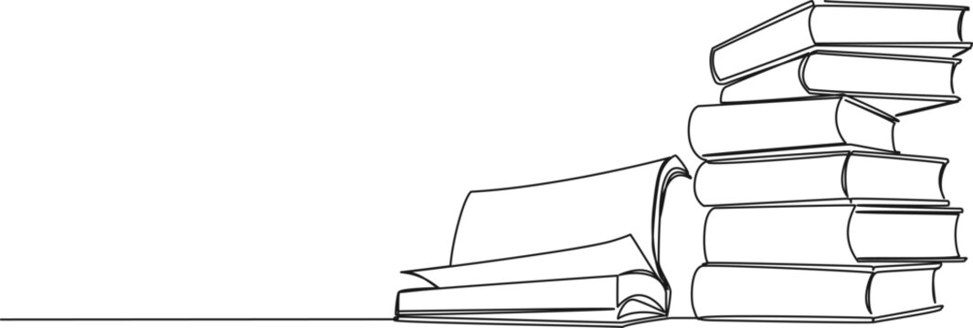 recommend clip art: continuous single line drawing of stacked books, library or education concept line art vector illustration