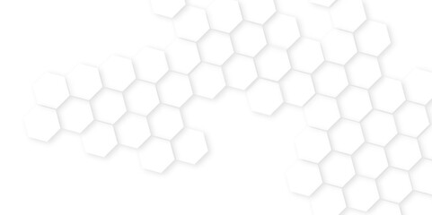 Abstract white hexagon concept background.Abstract white vector wallpaper with hexagon grid,honeycomb white background. light and shadow. Vector.glowing hexagon paper texture and futuristic business,