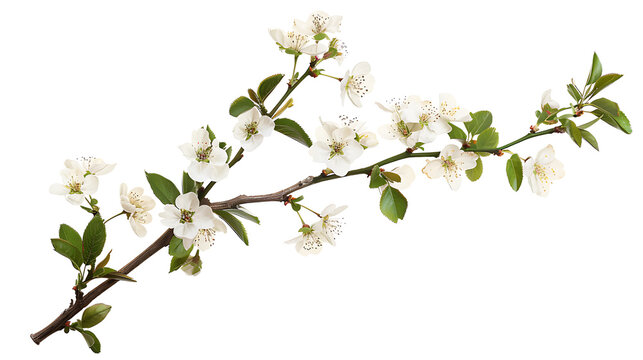 A blooming cherry blossom branch, isolated on white background, cut out 