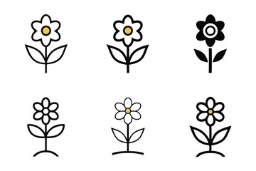 Artistic flower designs representing strength, renewal, and inspiration through minimalist line art styles World cancer day line art icon set