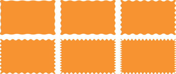 Set of rectangle shape frames with zigzag edge. Uneven zigzag rectangular shapes. Abstract elements for promo material, web template, stickers, or social media design. Vector illustration. 
