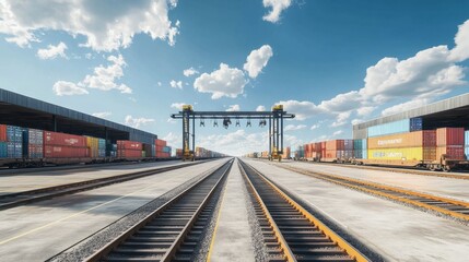 Fototapeta premium Container shipping operation port terminal industrial scene daytime wide angle logistics and transportation