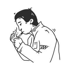 black line art illustration of a man with lighter