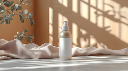 Blank spray bottle mockup with a sleek design on a neutral background with soft light
