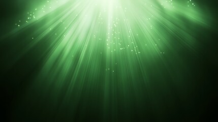 Green Light Rays Shine Downward With Sparkling Dust