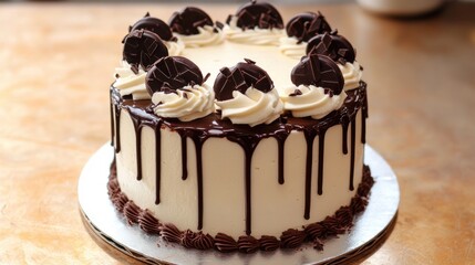 Elegant Chocolate Drizzle Cake: Creamy Frosting, Chocolate Accents