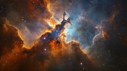 Cosmic Nebula: Fiery Orange and Blue Hues in a Celestial Tapestry
