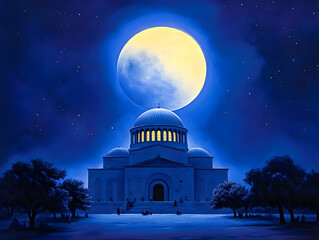 Obraz premium Nighttime Building Illustration