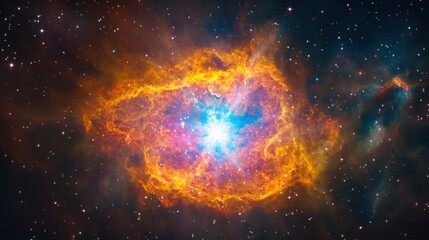 Cosmic Nebula: Fiery Heart of Stellar Explosion, Dramatic Space Art