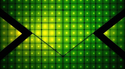 Bright geometric patterns in vibrant green and yellow, creating a dynamic visual rhythm inspired by tropical themes