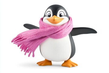 3d cartoon penguin with scarf