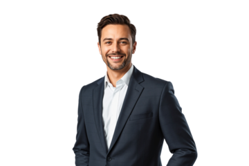 Professional businessman in suit, isolated on transparent background