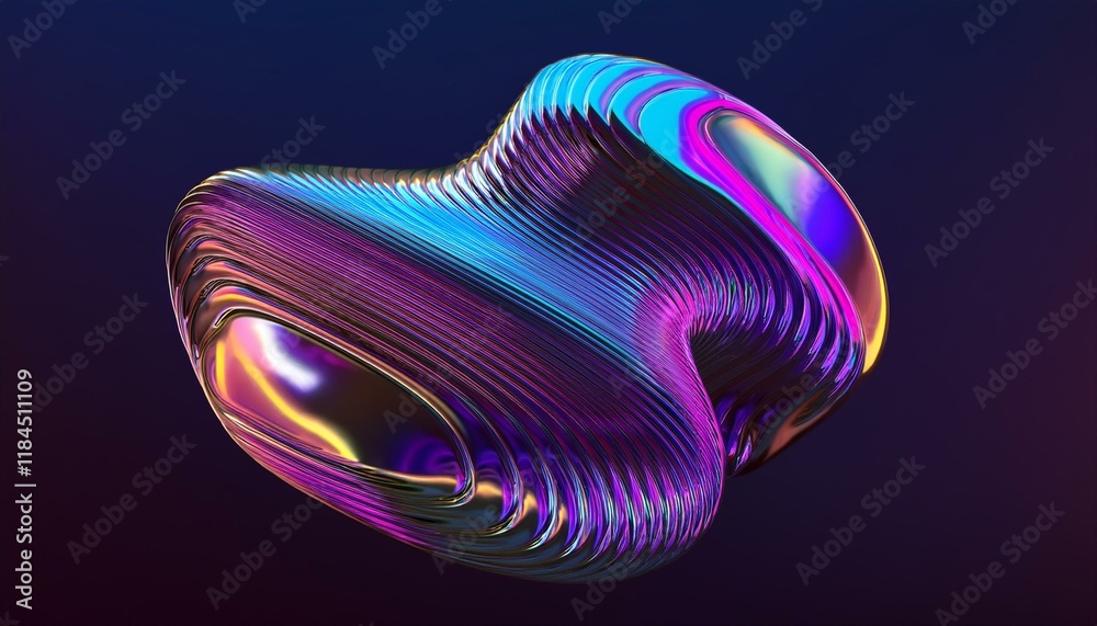 Wall mural abstract design wavy iridescent shape 3d render