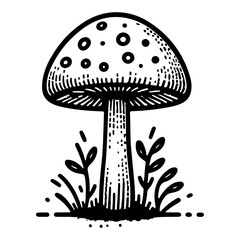 Mushroom Hand Drawn Doodle Icon on a white isolated background