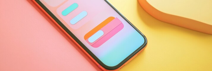 Modern smartphone messenger chat displayed on a colorful background with vibrant hues and sleek design. Generative AI