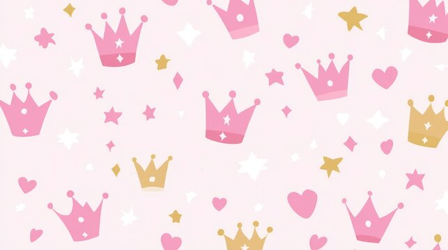Vector illustration of a pink princess pattern Ideal for baby birthday cards shower invitations children s wallpaper and fabric Charming design featuring stars crowns diamonds and hearts