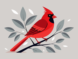 Red Cardinal Bird Perched on Branch – Stylized Illustration of a Vibrant Bird in Nature