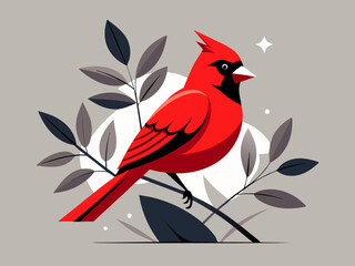 Red Cardinal Bird Perched on Branch – Stylized Illustration of a Vibrant Bird in Nature