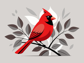 Red Cardinal Bird Perched on Branch – Stylized Illustration of a Vibrant Bird in Nature