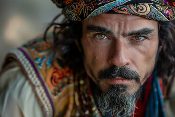 Obraz premium Portrait of a person male female in Traditional Gypsy Attire Celebrating Cultural Heritage, Generative AI