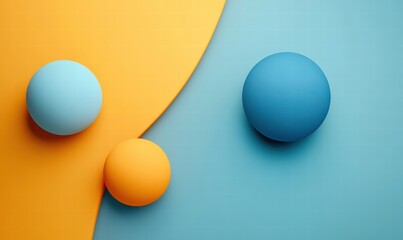 Three balls of different colors are placed on a blue and orange background