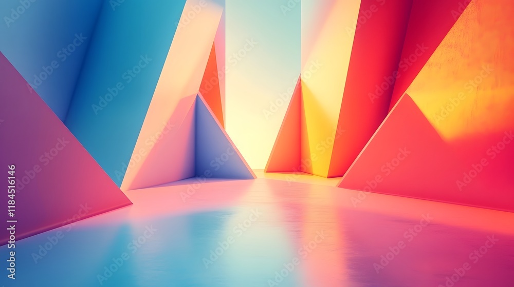 Poster vibrant geometric gradient patterns blending harmonious minimalist shapes and conceptual elegance in