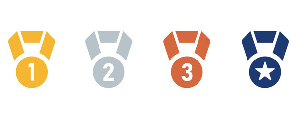 Fototapeta premium Championship medal icon vector, award badges icon, 1st, 2nd and 3rd place medal icon vector isolated on white background.