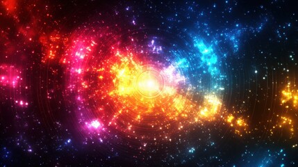 Naklejka premium A vibrant cosmic scene depicting swirling colors and stars in a galactic background.
