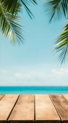 Summer Beach Wooden Table Background Illustration