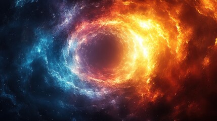A vibrant cosmic swirl of orange and blue, depicting a celestial phenomenon.