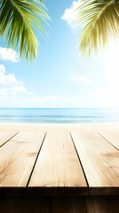 Fototapeta premium Beach Wooden Tabletop Summer Background Illustration